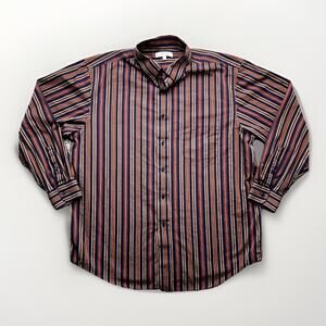 Turnbury Button Down Shirt Mens XL Striped Black Orange Dress Casual Cotton